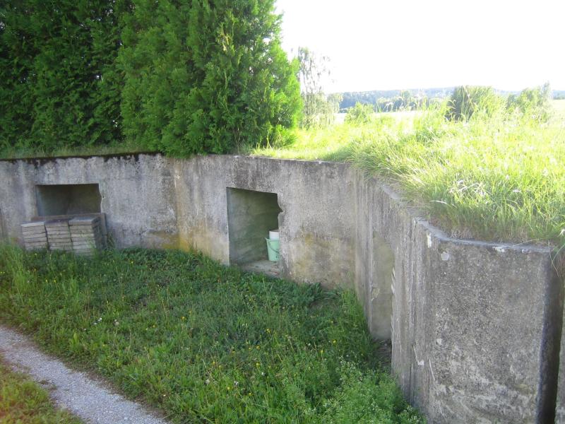 Flak-Stellung Feckenhausen - Hier sind deutlich die von den Stellungen in Flözlingen abweichenden drei einzelnen (Munitions-)Nischen erkennbar (vermutlich Typ Ginnick)